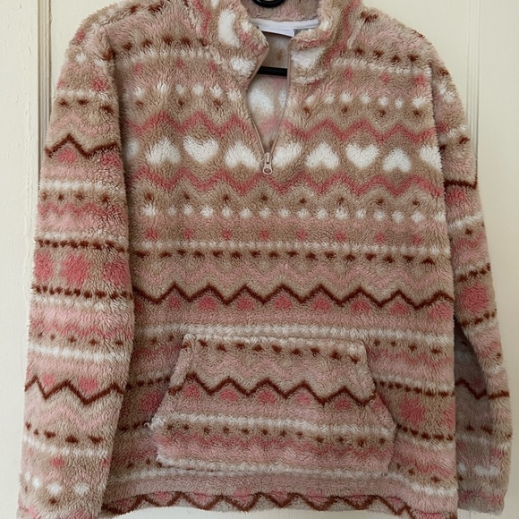 Place Other - Place Plush Heart-Pattern Half-Zip Pullover in Pink and Tan